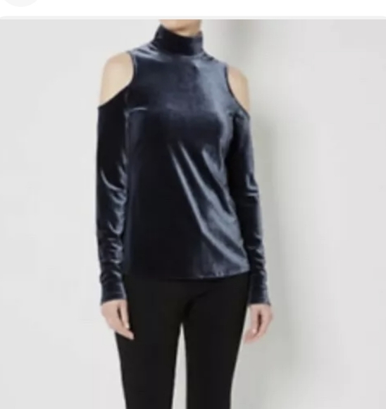 Witchery Tops - Witchery Blue Velvet Cold Shoulder Blouse Size Small